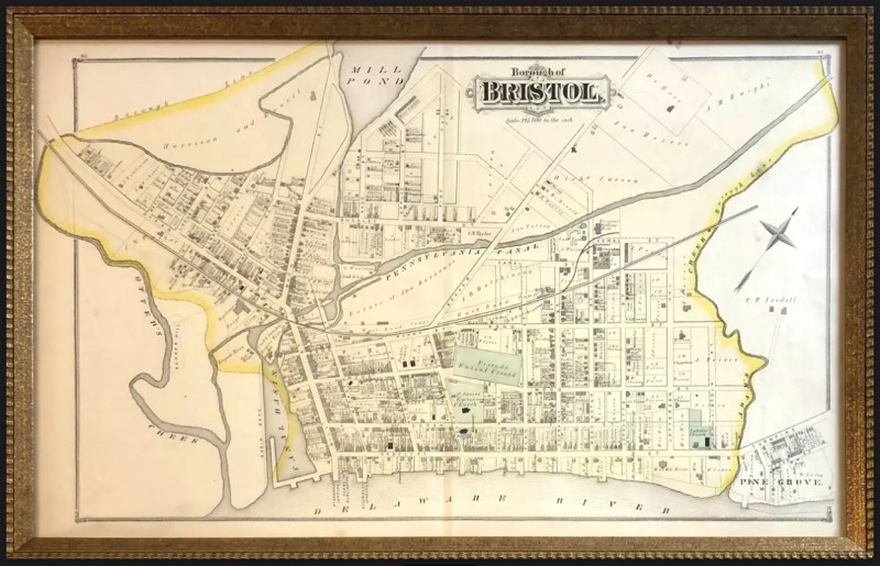 Image of Framed Historical Bristol PA Map