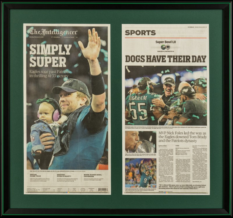 Image of Eagle's Super Bowl Win Article in a Black Picture Frame